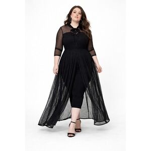 Unique Vintage Starlet Duster 4X Black Swiss Dot Sheer Mesh Maxi Cardigan Gothic